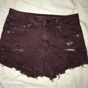 American Eagle maroon festival shorts